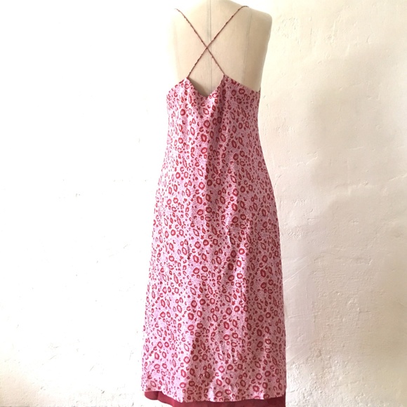 Y2K Vintage 100% Silk Floral Criss Cross Back Midi Slip Dress - Picture 6 of 8